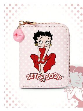Betty Boop Polka Dot Zip Coin Wallet Lip Charm Cute Retro Cartoon Change Purse